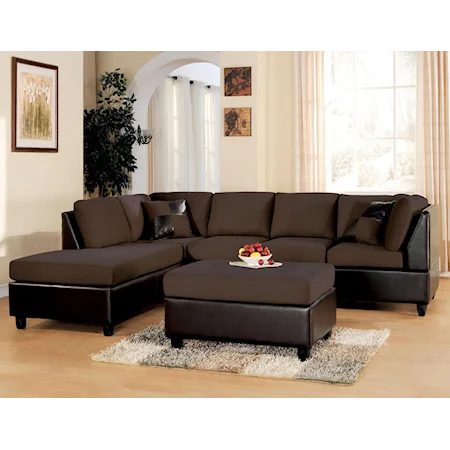 Contemporary Two Piece Sectional Sofa in Chocolate Fabric